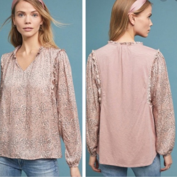 Anthropologie Dolan Miramar Leopard Print Top Blouse Pink Medium Women's - Picture 2 of 8